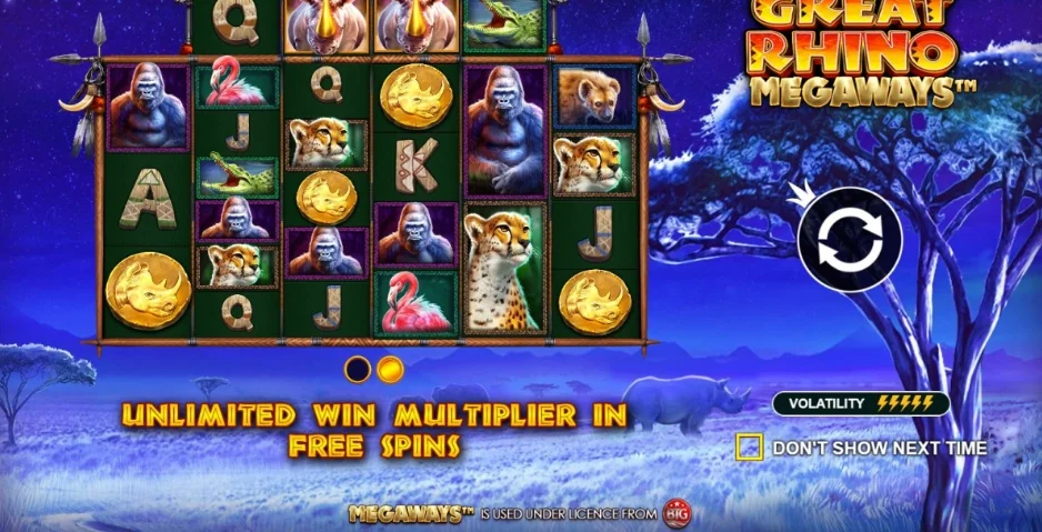 Spin Great Rhino Megaways slot.